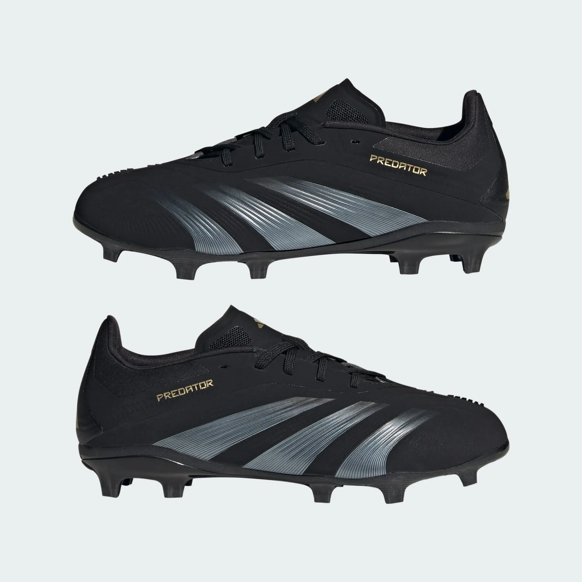 adidas PREDATOR ELITE Firm Ground Soccer Cleats | Core Black-Carbon-Gold Metallic | Kid's Unisex