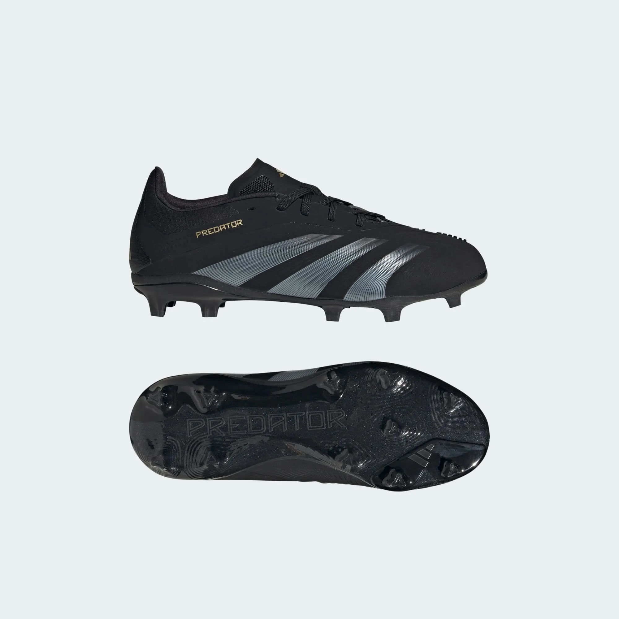adidas PREDATOR ELITE Firm Ground Soccer Cleats | Core Black-Carbon-Gold Metallic | Kid's Unisex