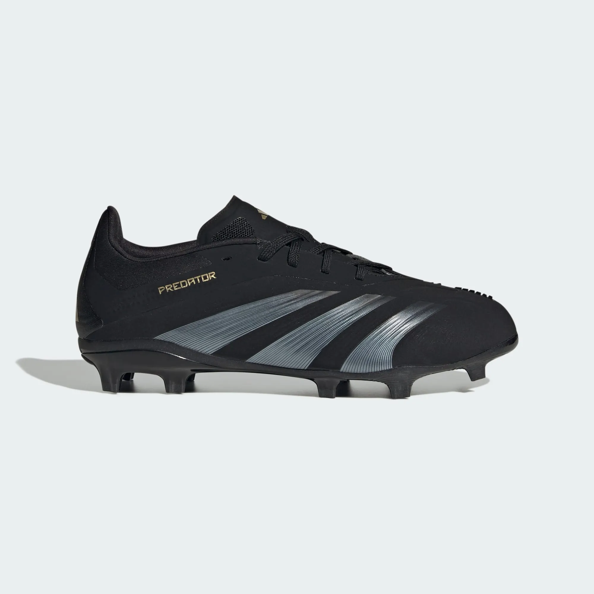 adidas PREDATOR ELITE Firm Ground Soccer Cleats | Core Black-Carbon-Gold Metallic | Kid's Unisex