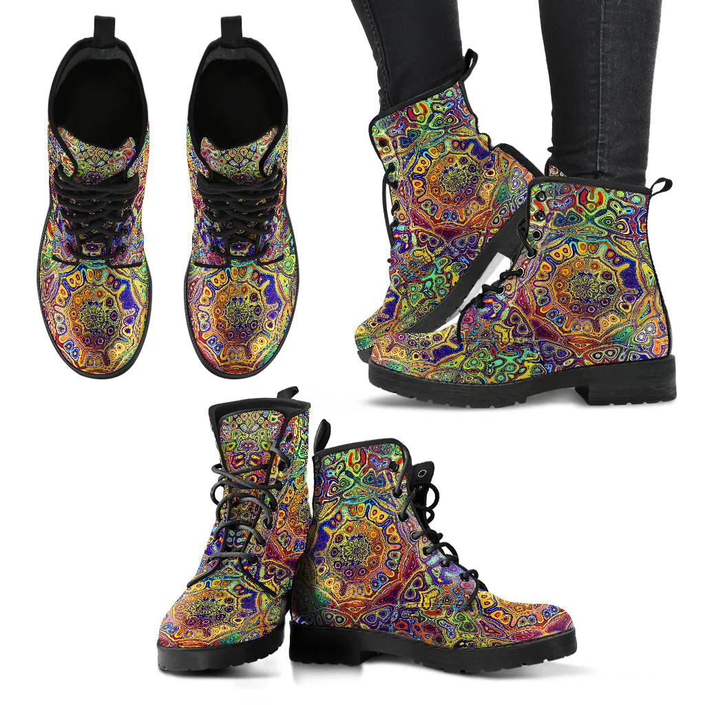Colorful Playful Geometric Women's Vegan Leather Combat Boots