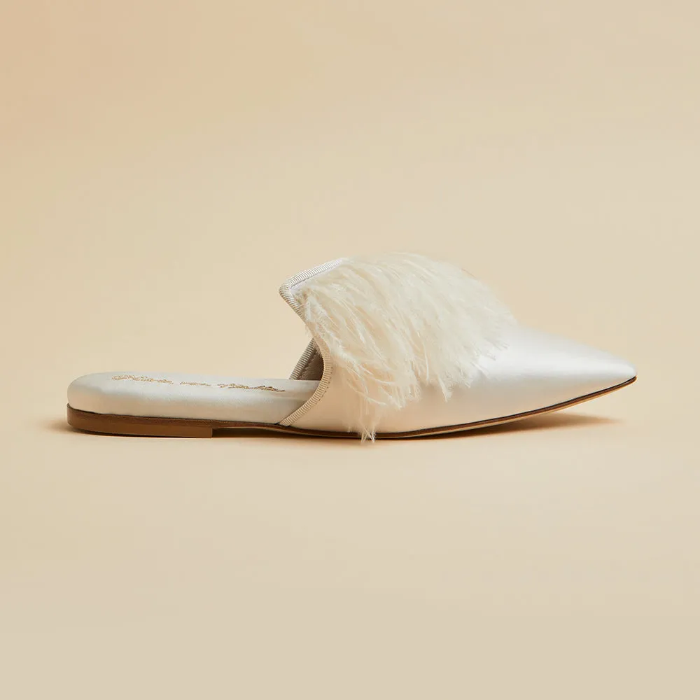 Contessa Juliet White Silk Slippers