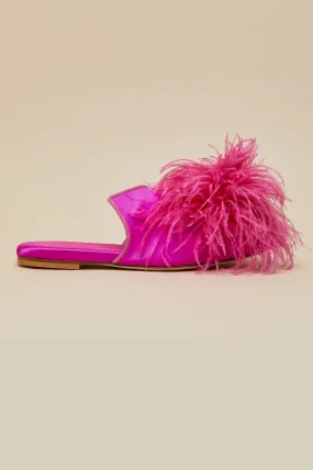 Contessa Madame Pink  Slippers in Silk Feather