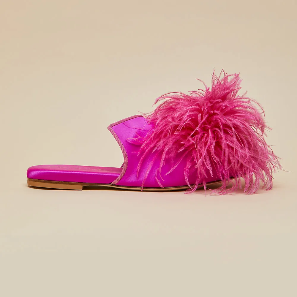 Contessa Madame Pink  Slippers in Silk Feather