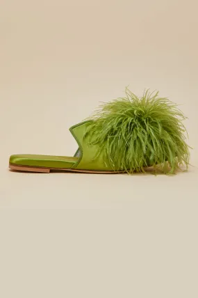 Contessa Niko Green Slippers in Silk Feather