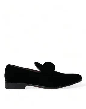 Dolce & Gabbana Elegant Black Velvet Loafers - Herre Luxury Footwear
