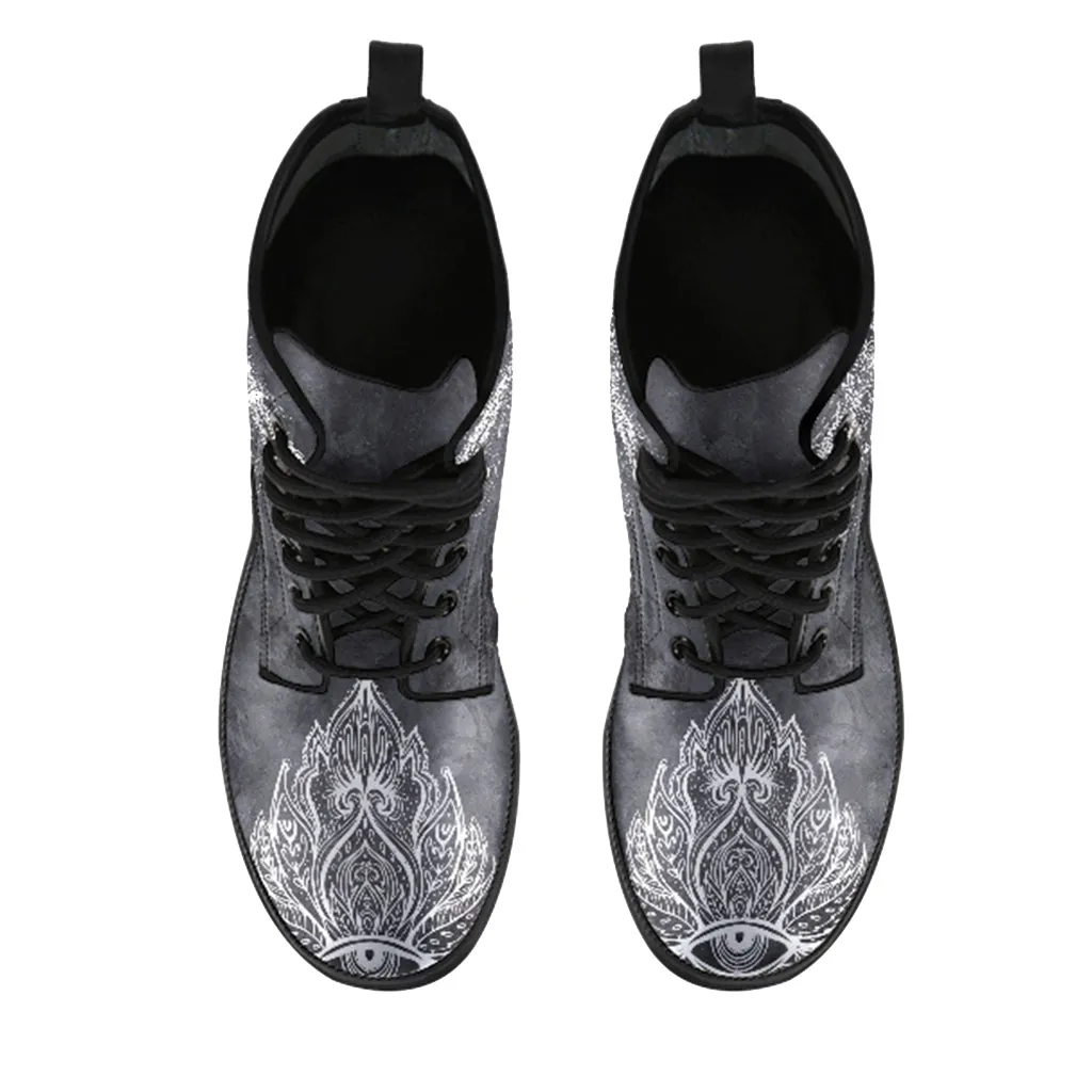 Dragonfly Lotus Handcrafted Women's Vegan Leather Combat Boots