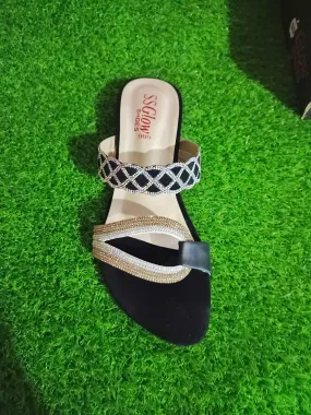 Elegant Beaded Sandals Black