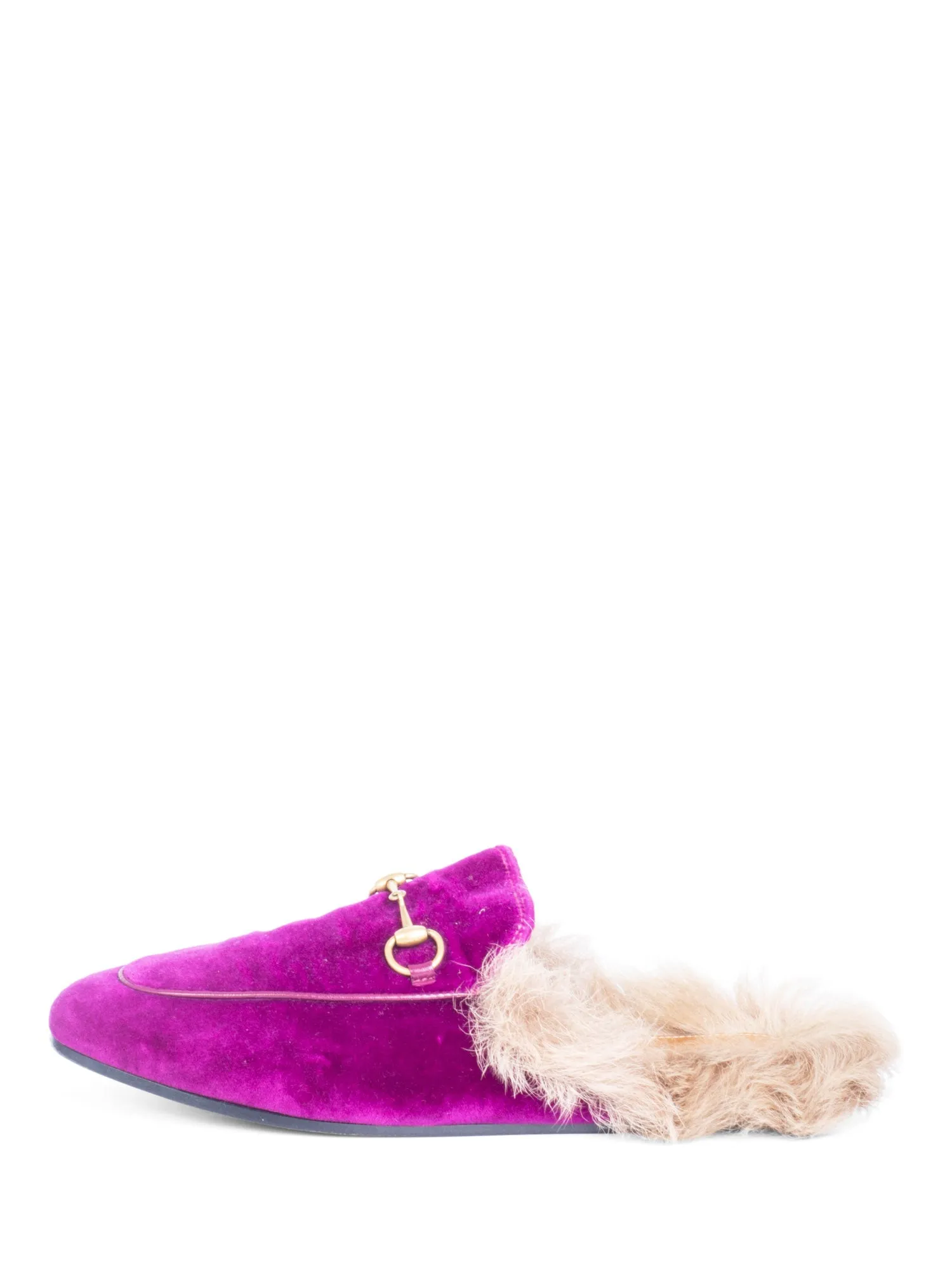 Gucci Velvet Horsebit Buckle Fur Lined Slip On Loafers Purple