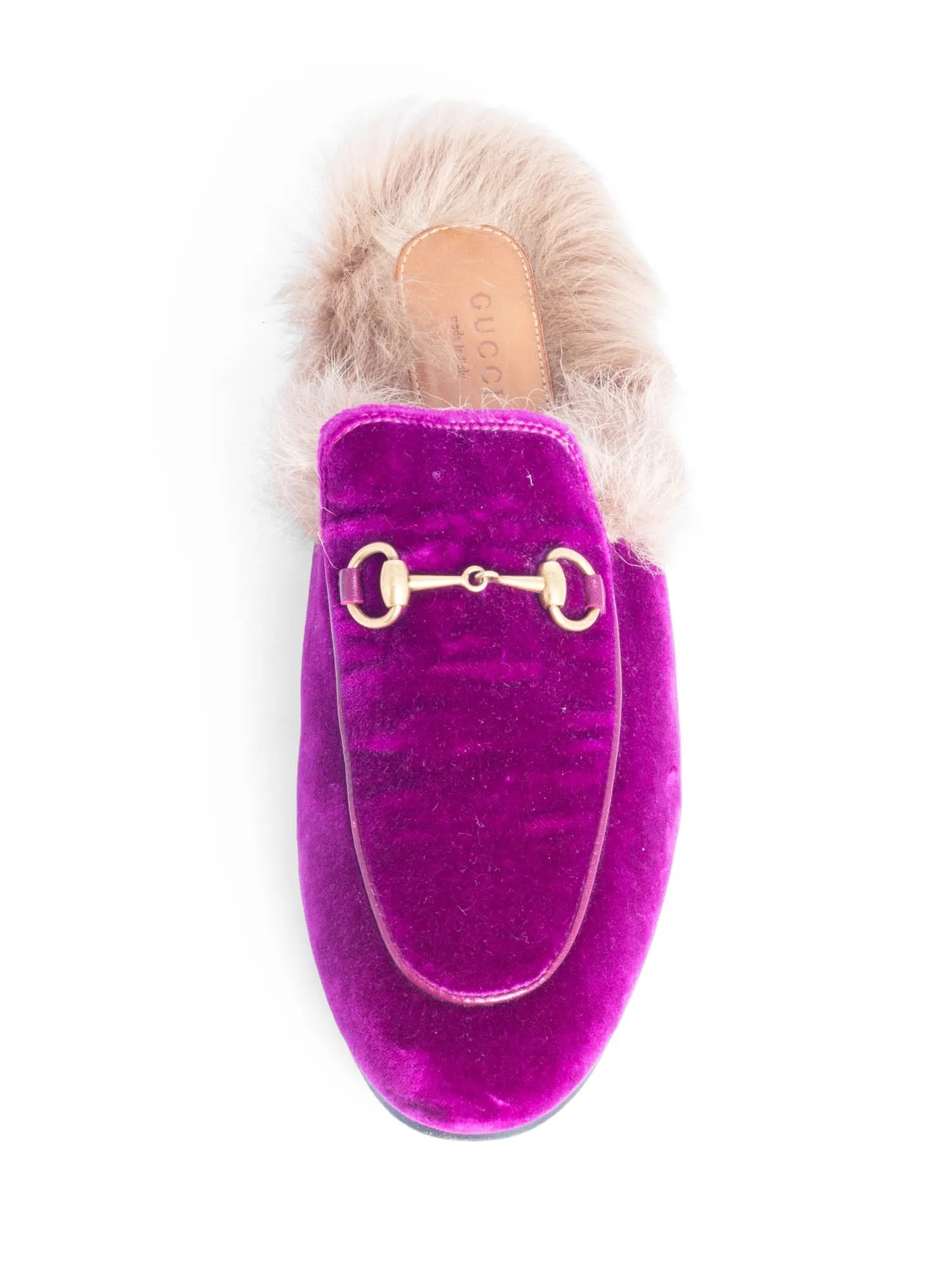 Gucci Velvet Horsebit Buckle Fur Lined Slip On Loafers Purple