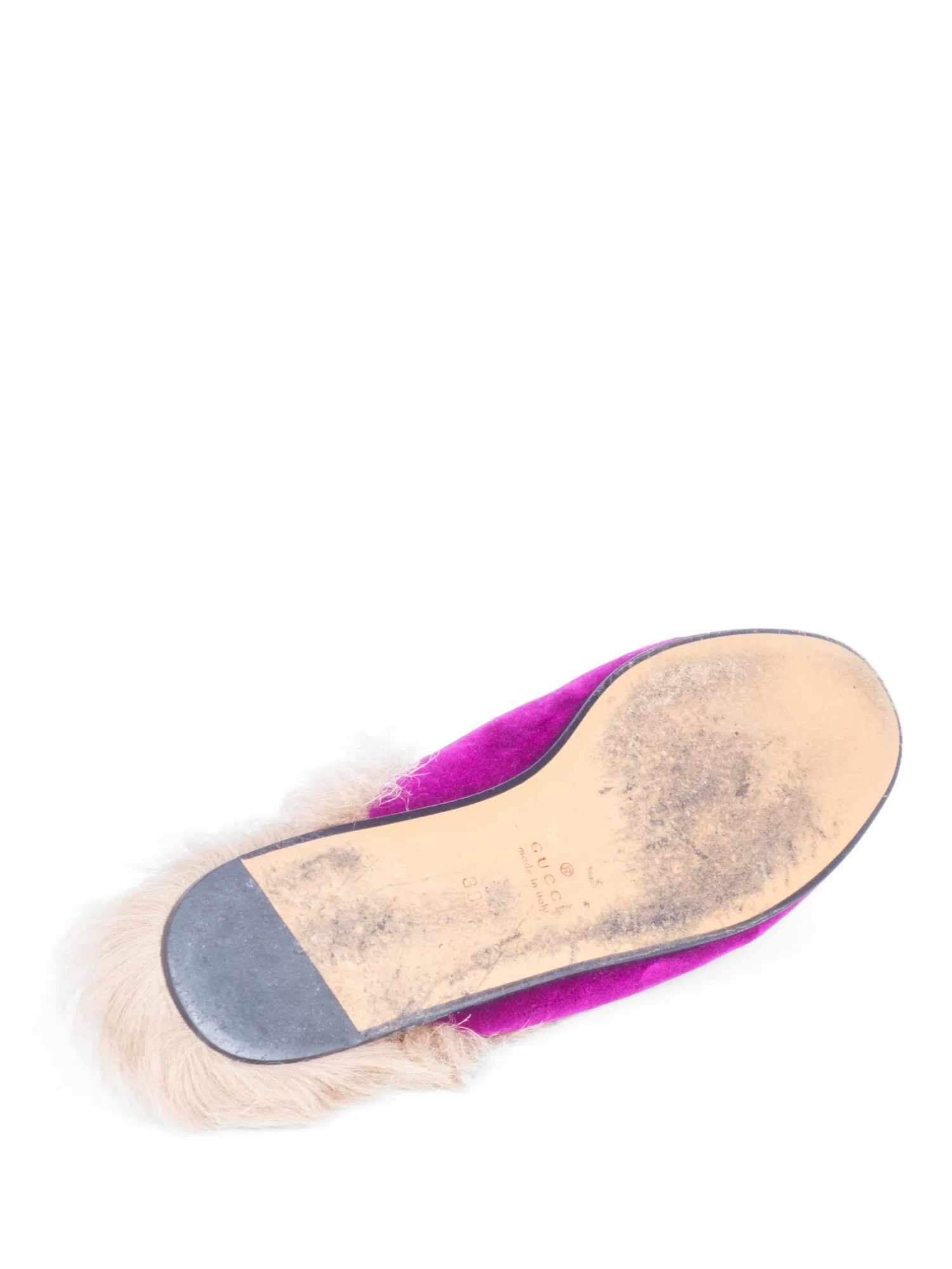 Gucci Velvet Horsebit Buckle Fur Lined Slip On Loafers Purple