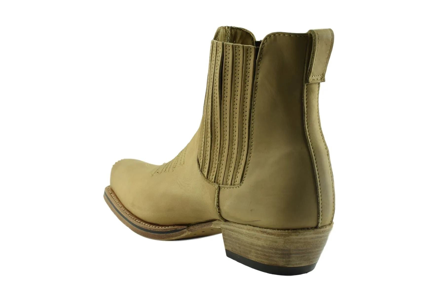 Loblan 517 Leather Tan Beige Cowboy Boots Biker Western Square Toe Ankle Boot