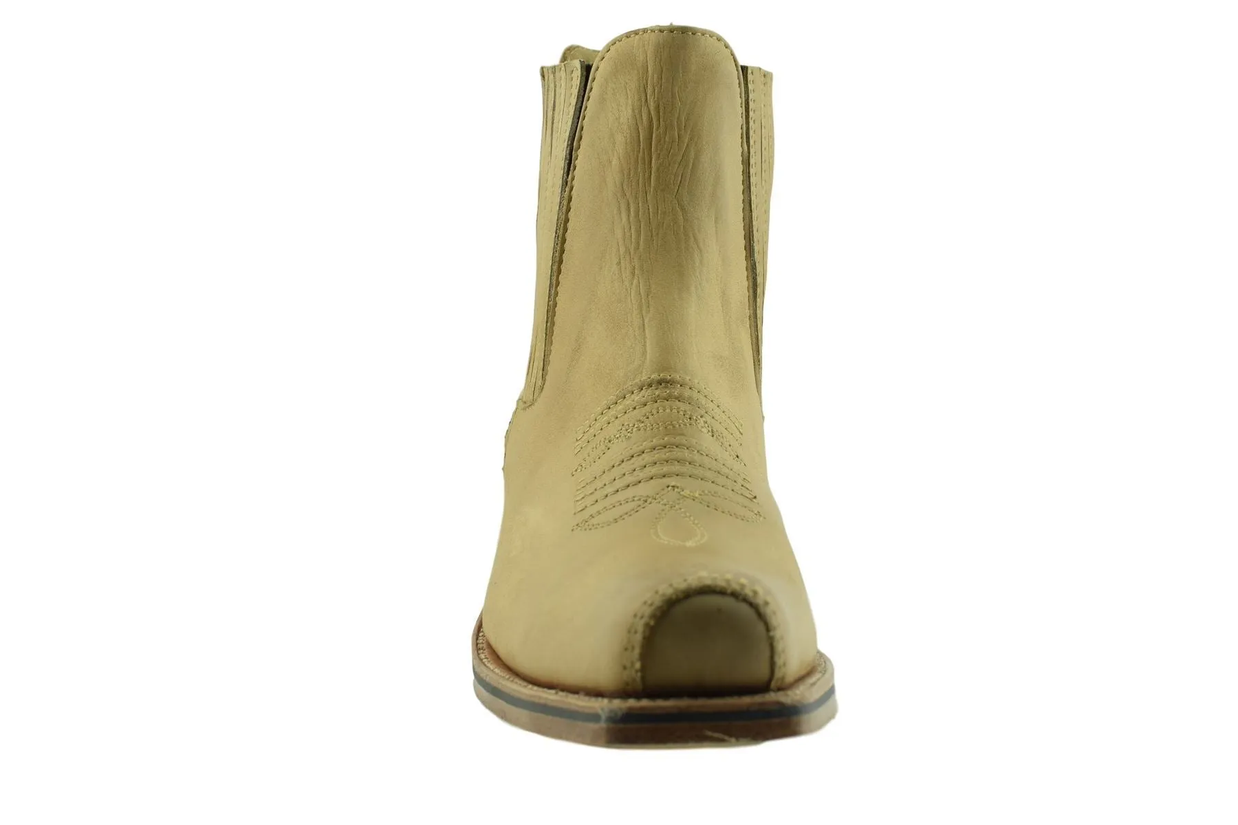 Loblan 517 Leather Tan Beige Cowboy Boots Biker Western Square Toe Ankle Boot