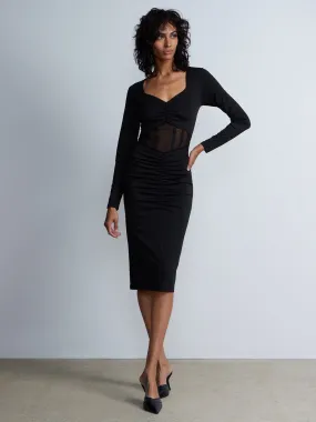 Long Sleeve Corset Matte Jersey Midi Dress