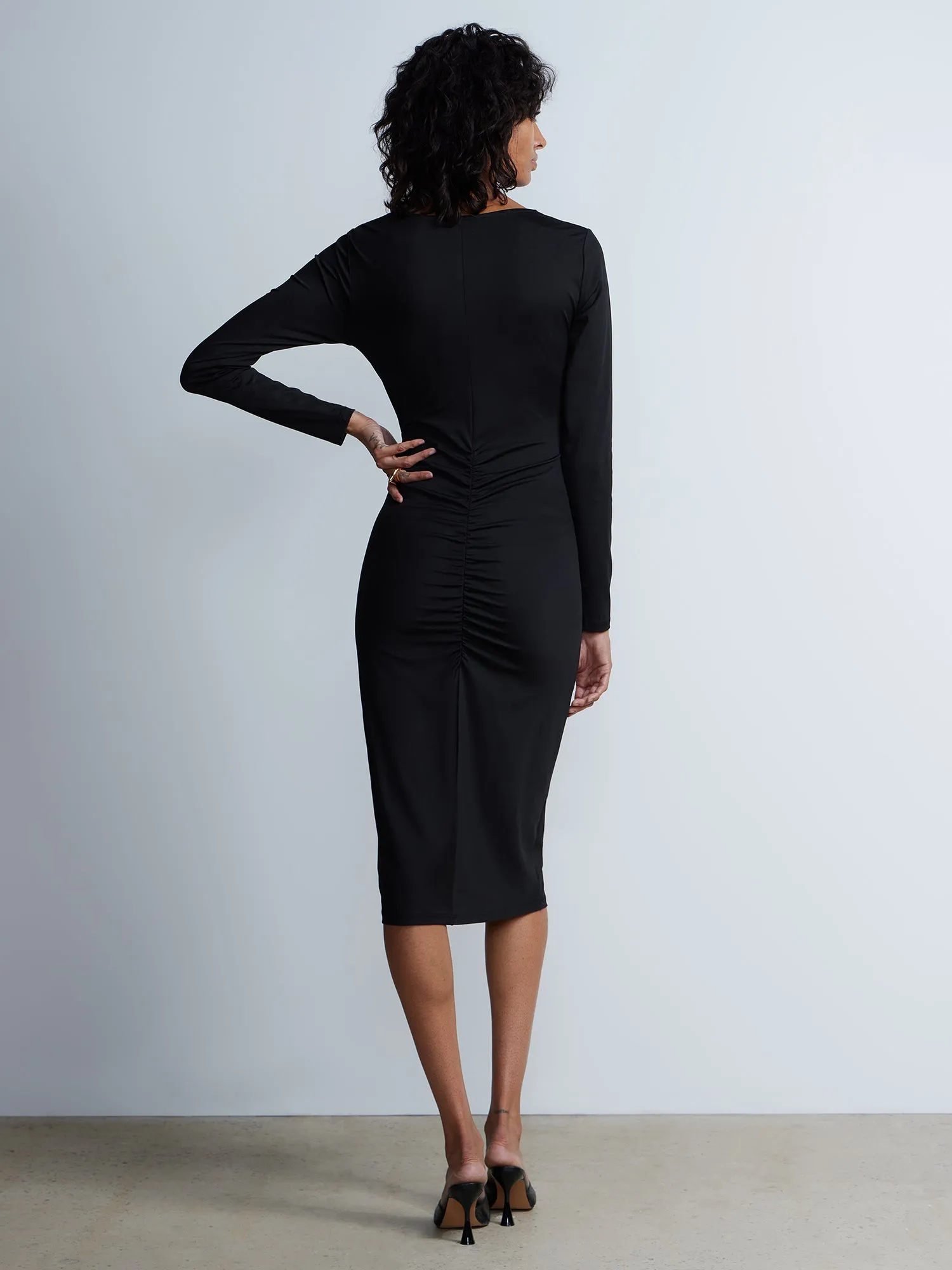 Long Sleeve Corset Matte Jersey Midi Dress