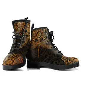 Mandala Dragonfly Rusty Gold Handcrafted Women's Vegan Leather Boots
