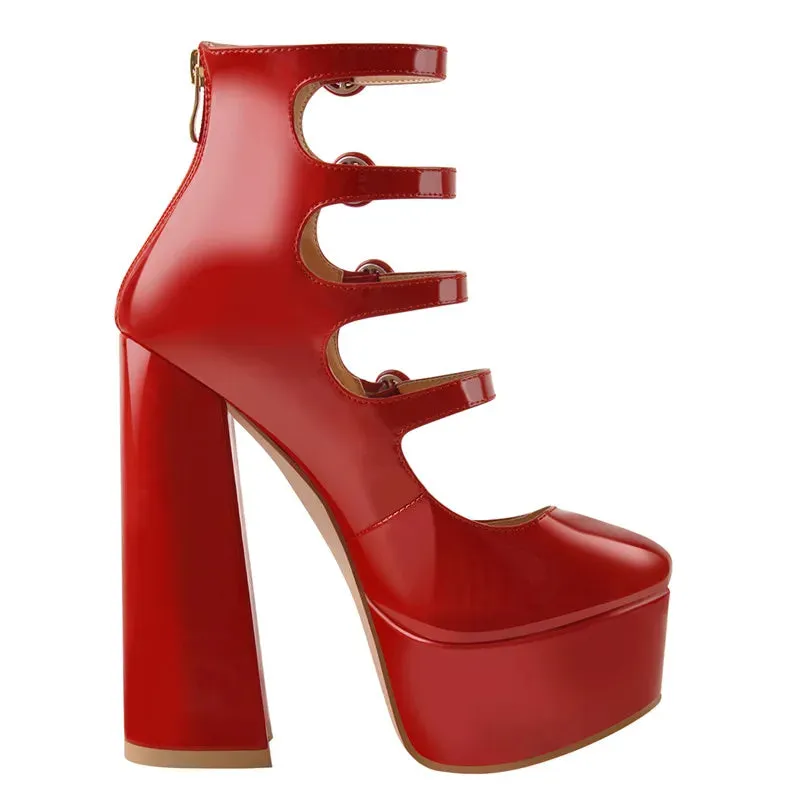 Platform Round Toe Chunky Square Heels Ankle Wrap Buckle Strap Sandals