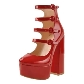 Platform Round Toe Chunky Square Heels Ankle Wrap Buckle Strap Sandals