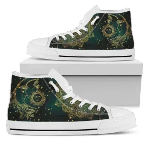 Sun & Moon Handcrafted White Sole Women's High Top Shoes Sneakers
