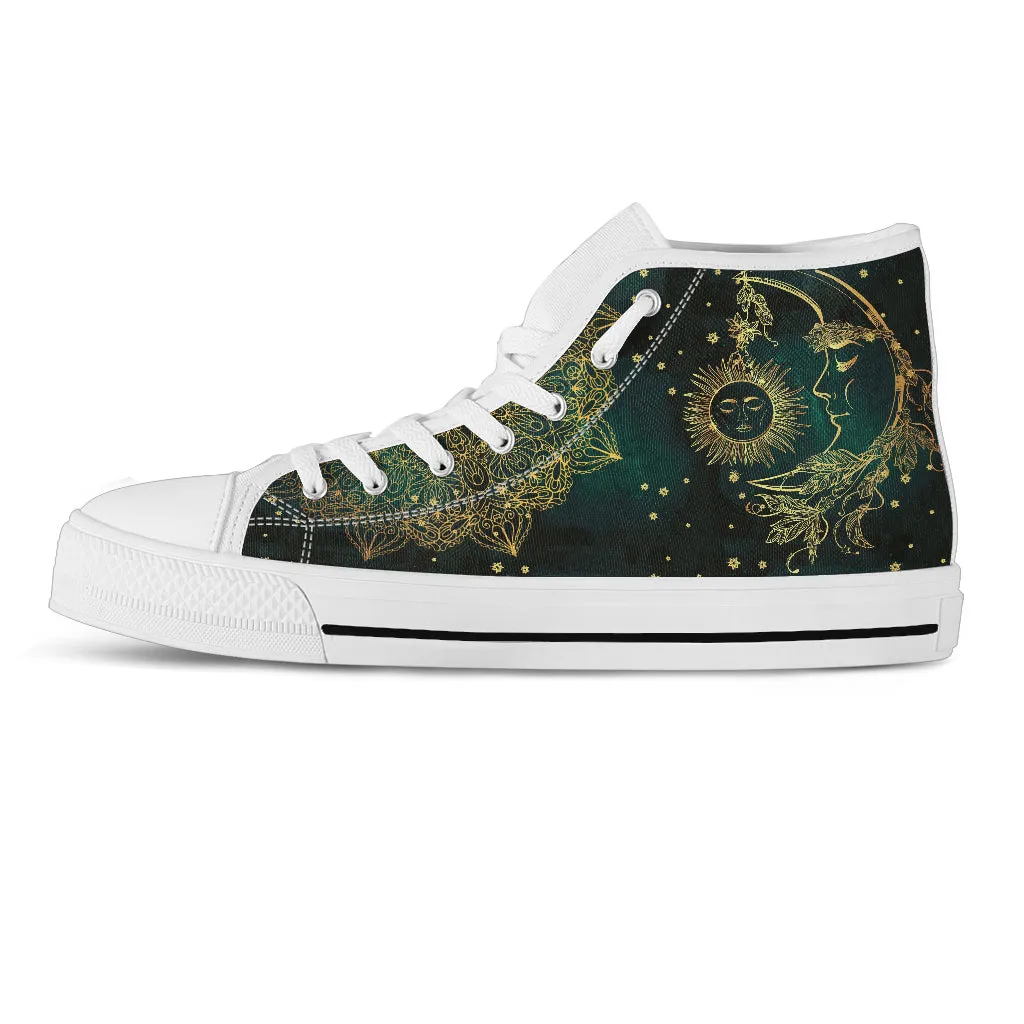 Sun & Moon Handcrafted White Sole Women's High Top Shoes Sneakers