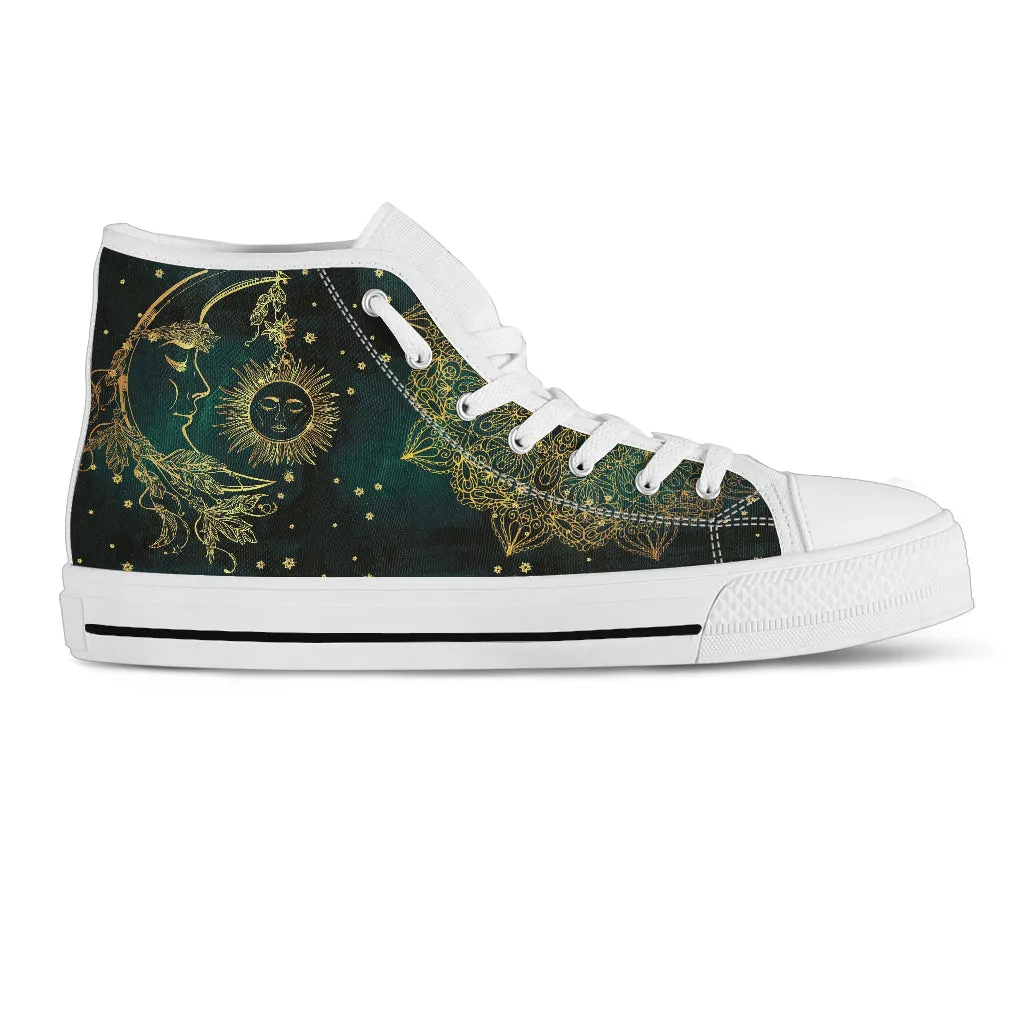 Sun & Moon Handcrafted White Sole Women's High Top Shoes Sneakers