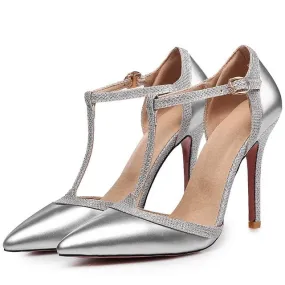 Women's Elegant T Strap High Heel Wedding Party Dress Shoes